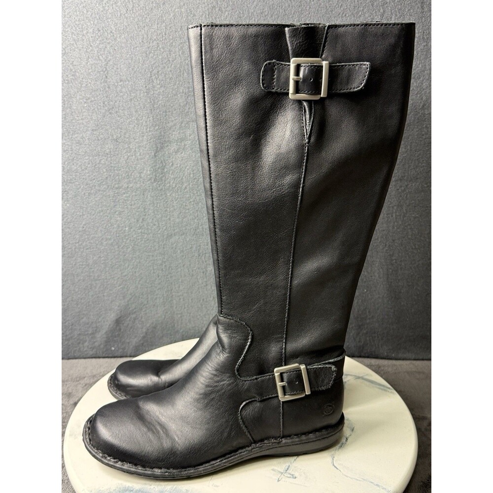 Born Womens Joly Black Leather Knee High Riding Boots Size 7.5 M Low Block Heel - Picture 9 of 11